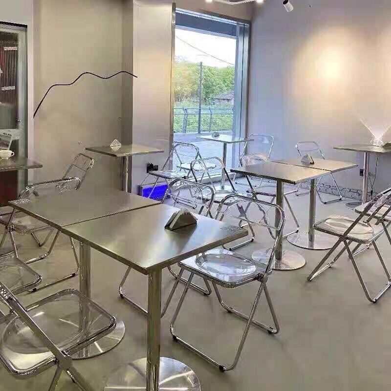 定制工业风不锈钢桌子正方形阳台金属洽谈铁艺网红咖啡店餐厅桌椅