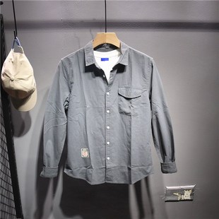 男襯衫 毒類輕熟風百搭質感翻蓋口袋貼標新款 男士 襯衣日系工裝 長袖