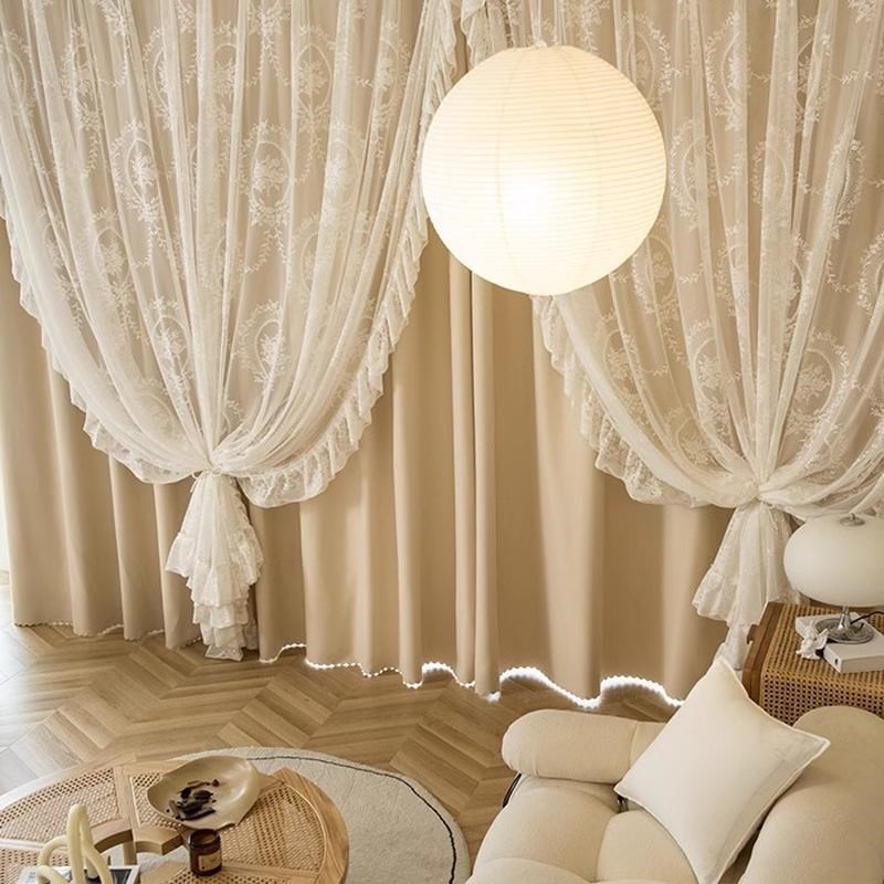 加厚窗帘卧室遮光双层一体客厅大气新款飘窗遮阳刺绣隔热挂钩式窗