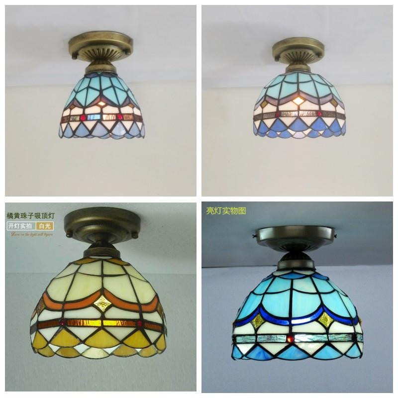 地中海蓝色玻璃蒂凡尼灯具门厅过道走廊玄关灯现代led小吸顶灯