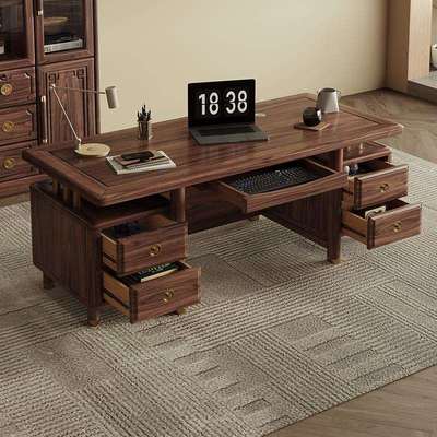 新中式实木书桌黑胡桃木书房家具家用电脑办公桌轻奢书法桌书画桌