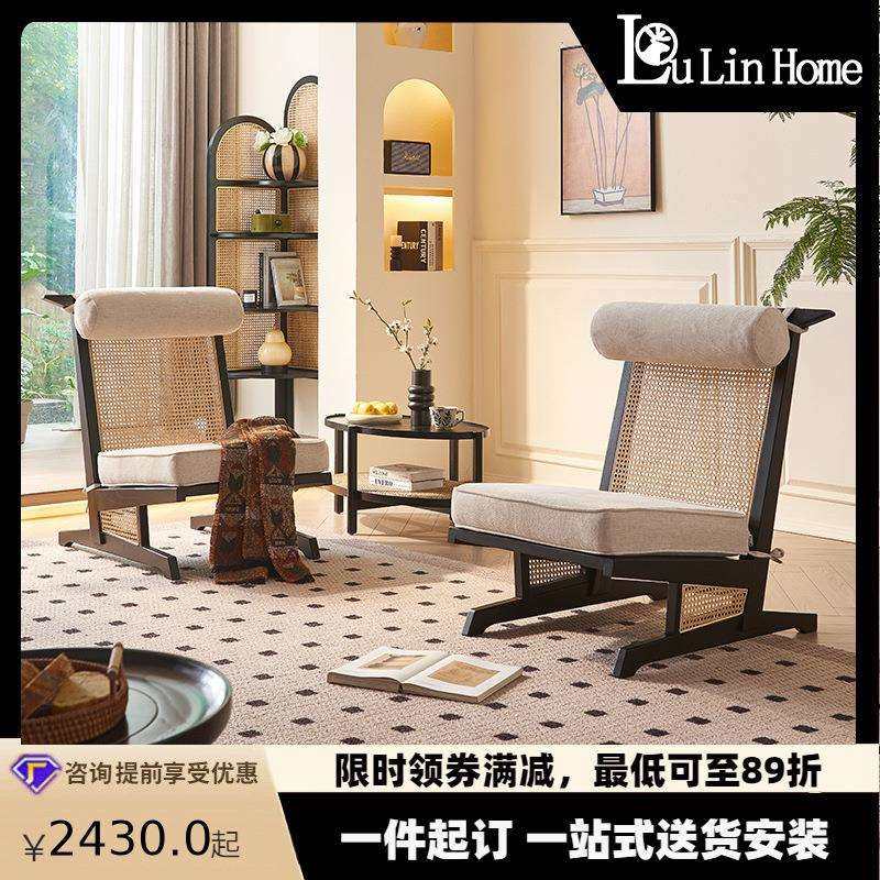 北欧实木沙发椅黑色简约藤椅三件套茶几组合藤编民宿卧室设计师款