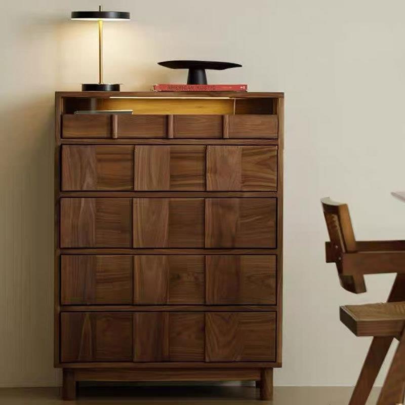 北美黑胡桃木斗柜客厅卧室储物柜家用五斗柜简约现代实木樱桃木边