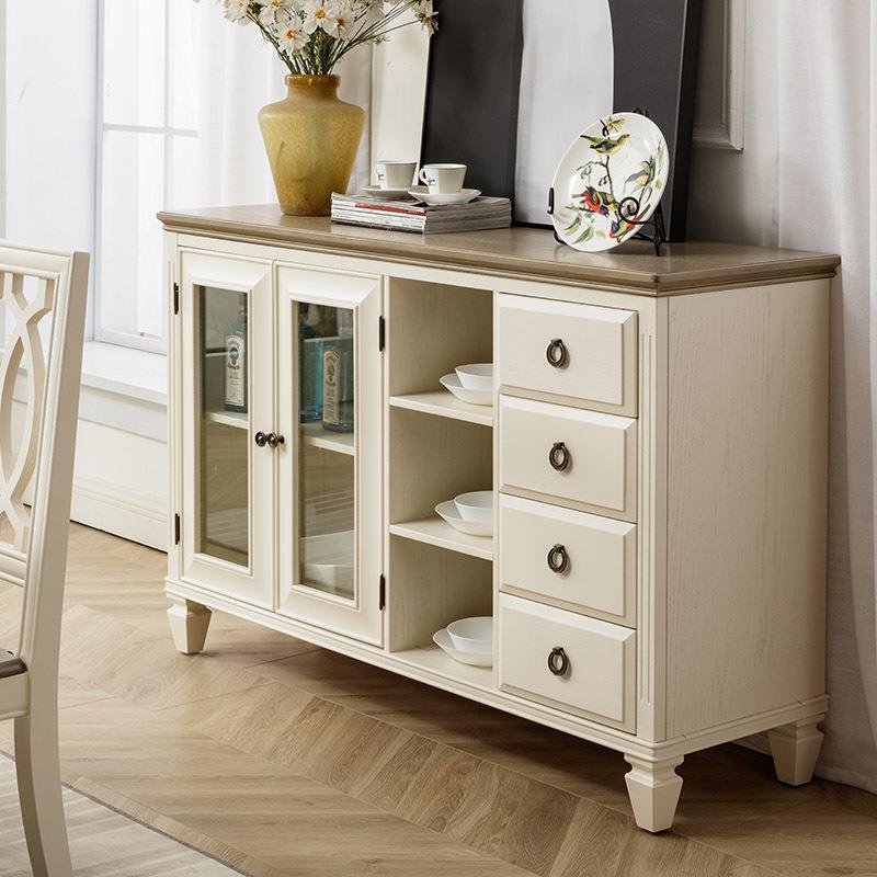 轻奢美式全实木餐边柜白色现代简约储物柜家用客厅靠墙厨房碗柜