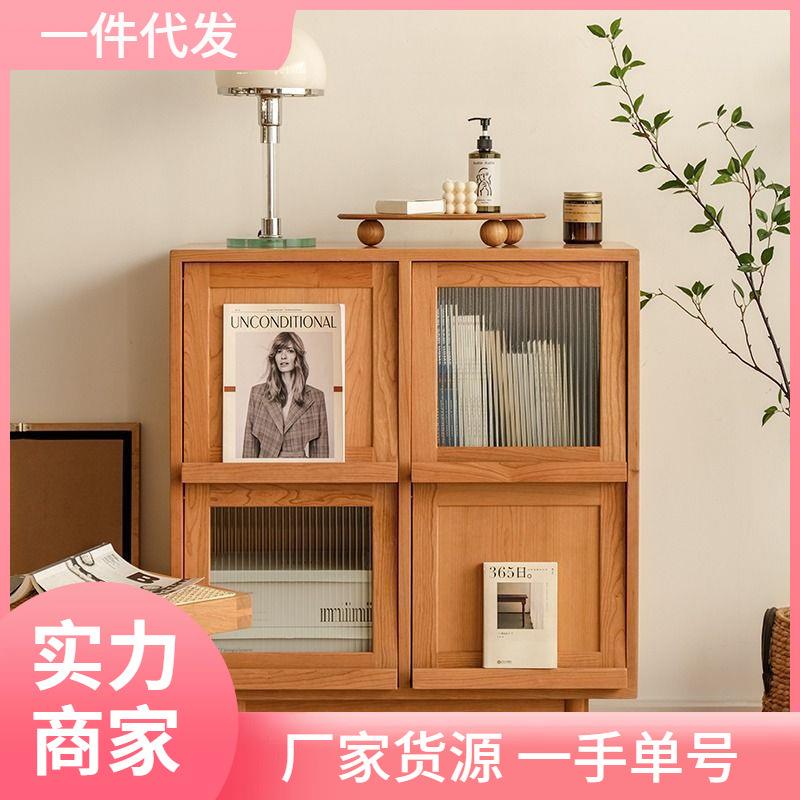 北欧餐边柜实木杂志柜玻璃民宿沙发边柜藤编简约小户型茶水储物柜