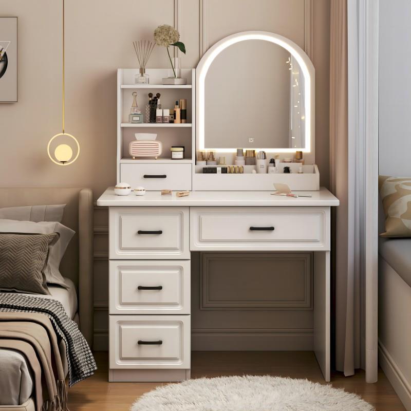 简约欧式化妆桌卧室小型收纳储物柜一体轻奢奶油网红小户型梳妆台