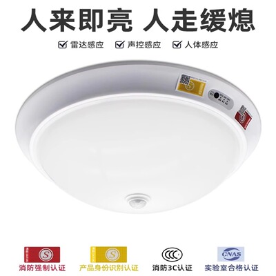 led消防应急灯吸顶灯人体感应声光控雷达感应圆灯楼梯过道红外