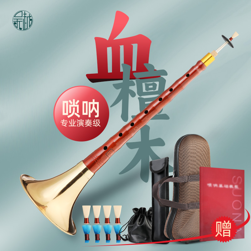 吴越唢呐乐器血檀木专业演奏考级送包哨片气盘芯子盒子全套喇叭