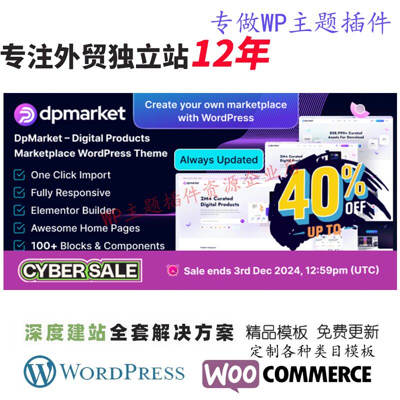 DpMarket–WordPress主题数字市场多供应商 WooCommerce网站模版