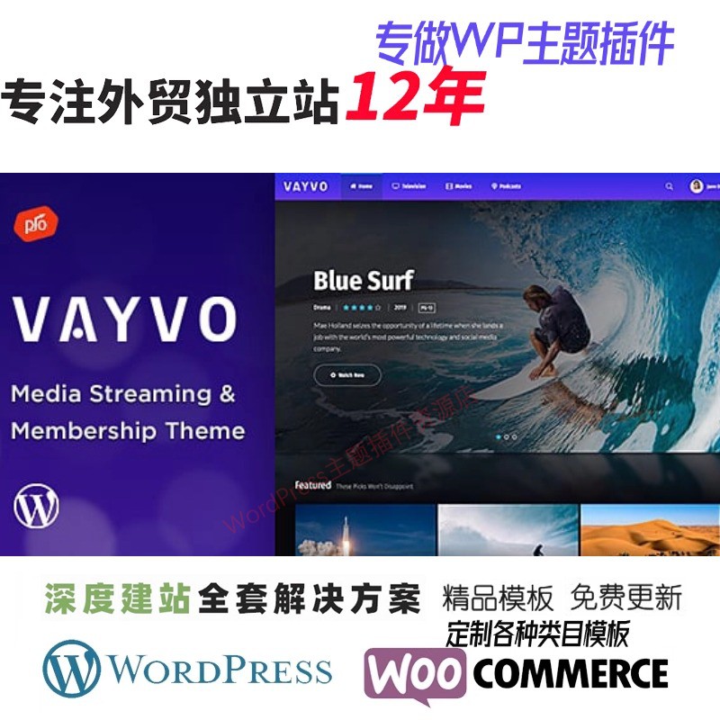 Vayvo - 媒体流和会员 WordPress 主题主题外贸跨境电商网站模板
