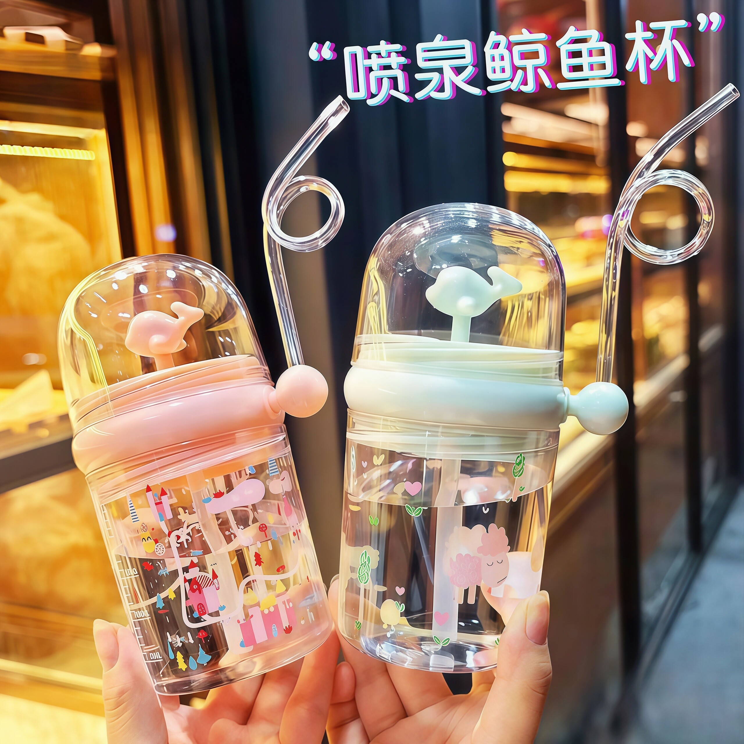儿童水杯鲸鱼喷水杯宝宝吸管杯图片