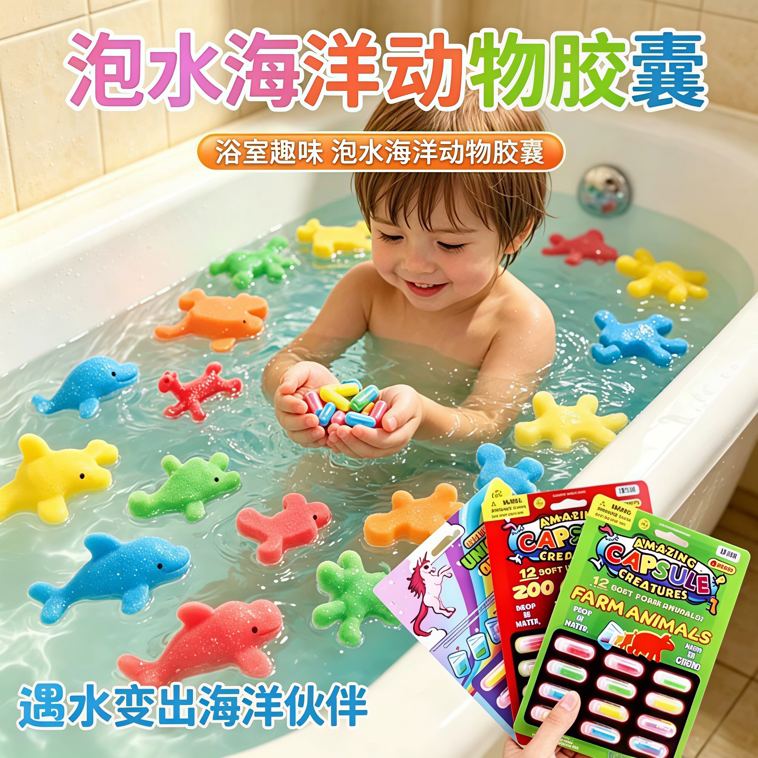 宝宝洗澡遇水膨胀动物胶囊玩具