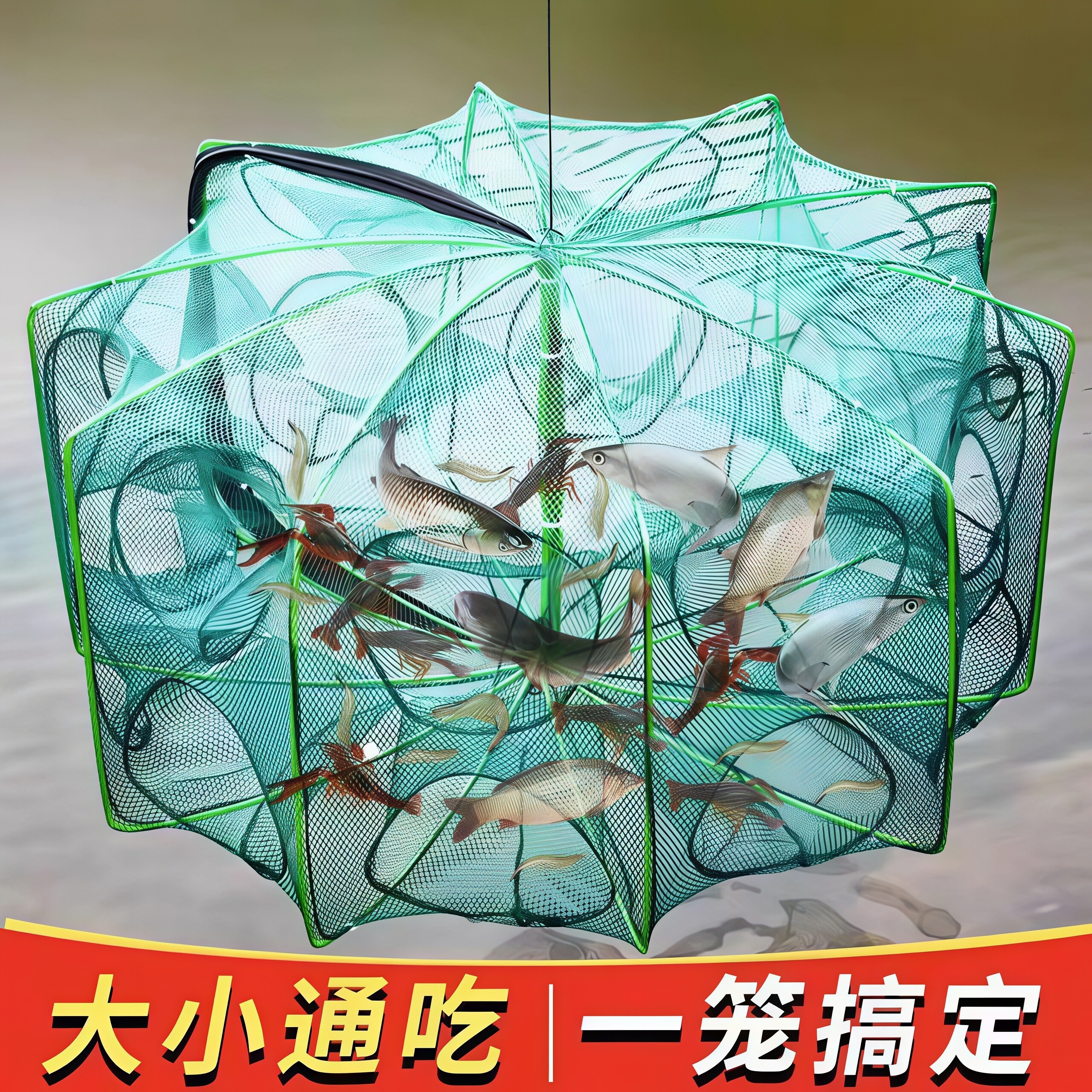 折叠鱼笼虾笼鱼网多边形手抛网器