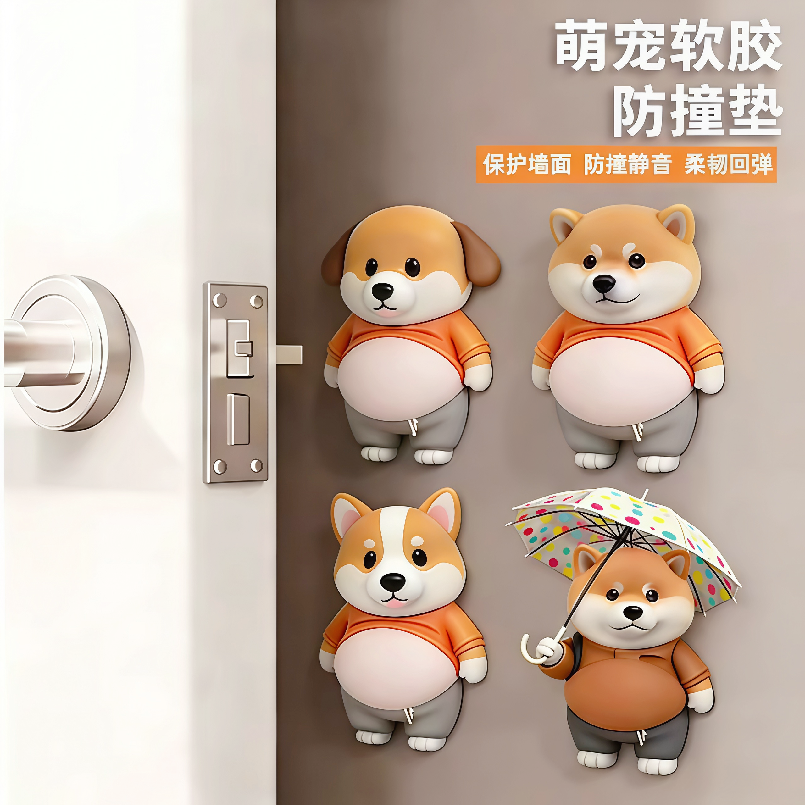 柴犬小狗人肚皮捏捏乐防撞贴可爱创意解压汽车家居装饰防撞贴减震