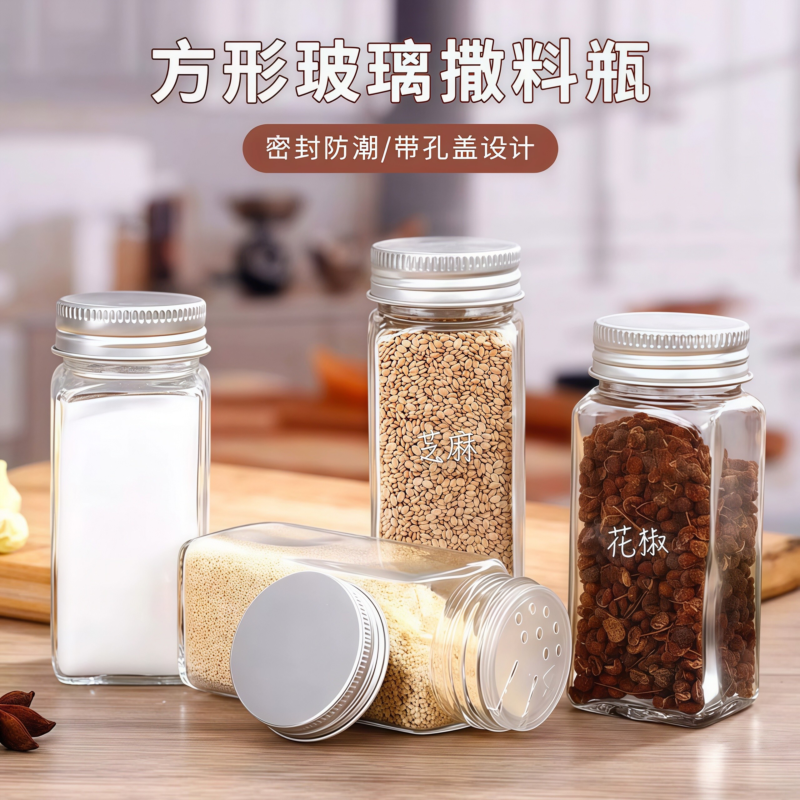 撒料瓶玻璃透明家用小型调料芝麻烧烤胡椒粉佐料专用分装调味瓶罐