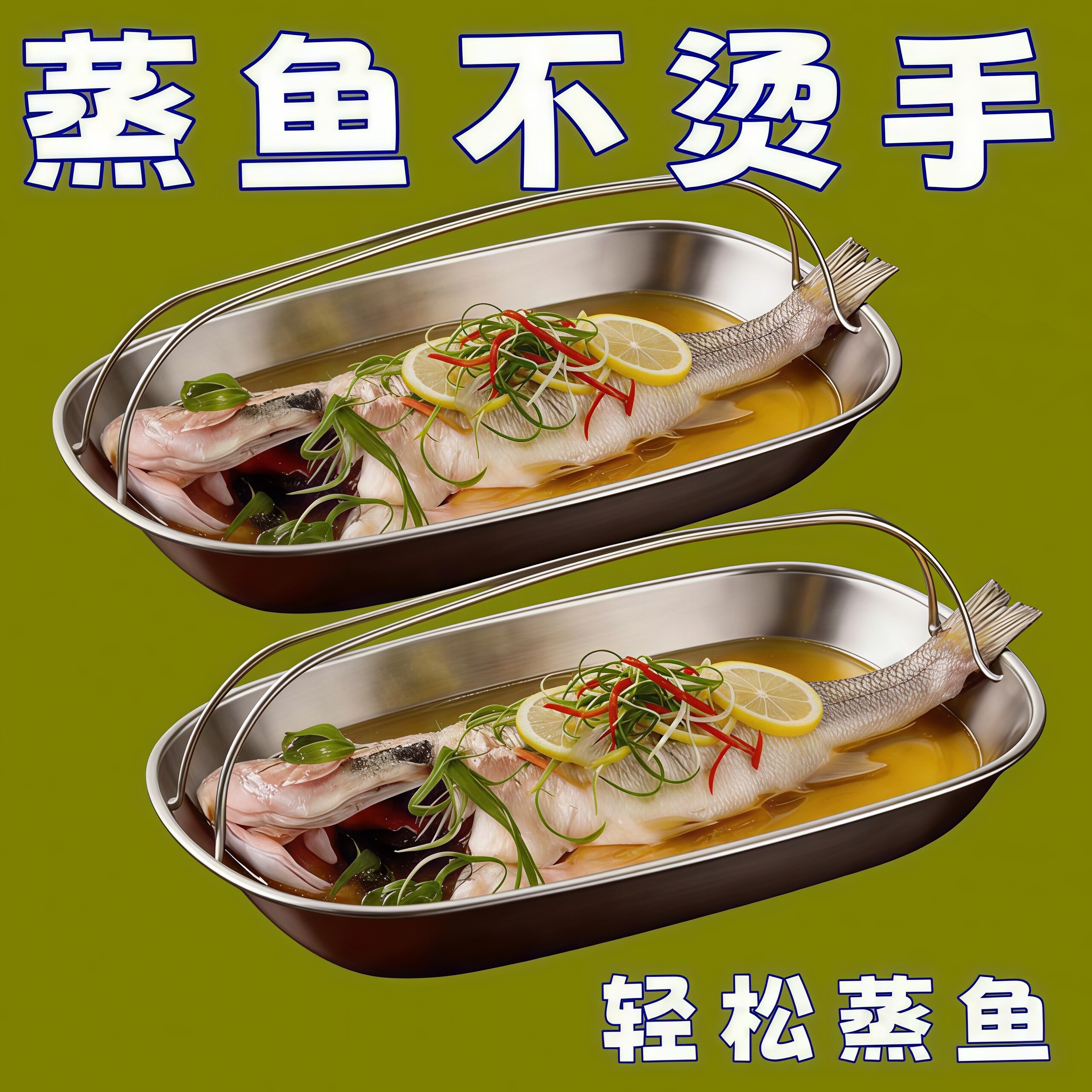 不锈钢蒸鱼盘高颜值手提防烫