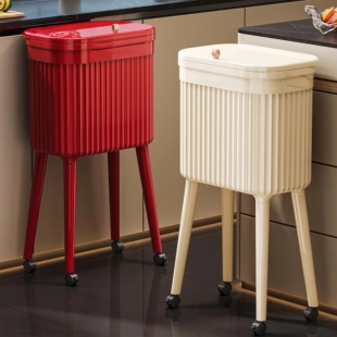 厨房垃圾桶专用家用2026新款高颜值带盖可移动大容量免弯腰高脚