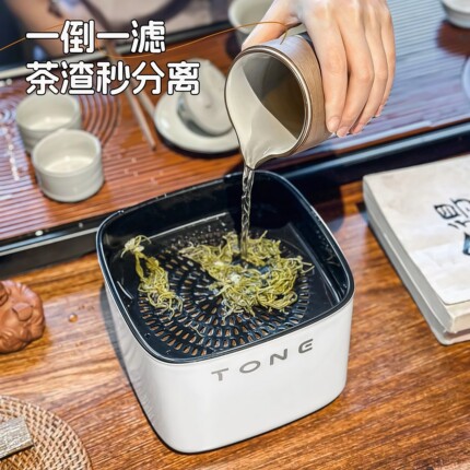 茶水桶桌面茶渣缸废水桶茶叶过滤小垃圾桶办公室干湿分离茶具配件
