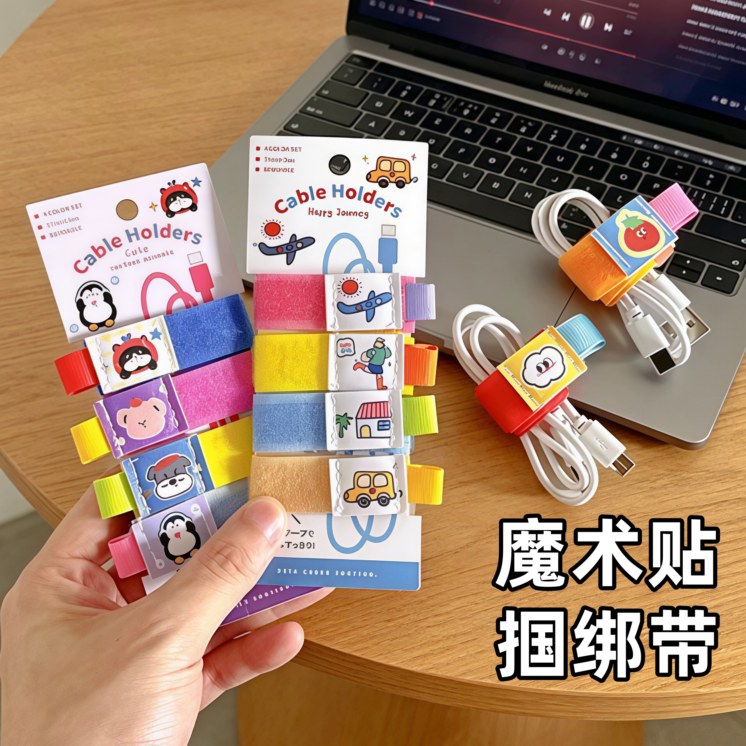 可爱卡通魔术贴数据线绑带