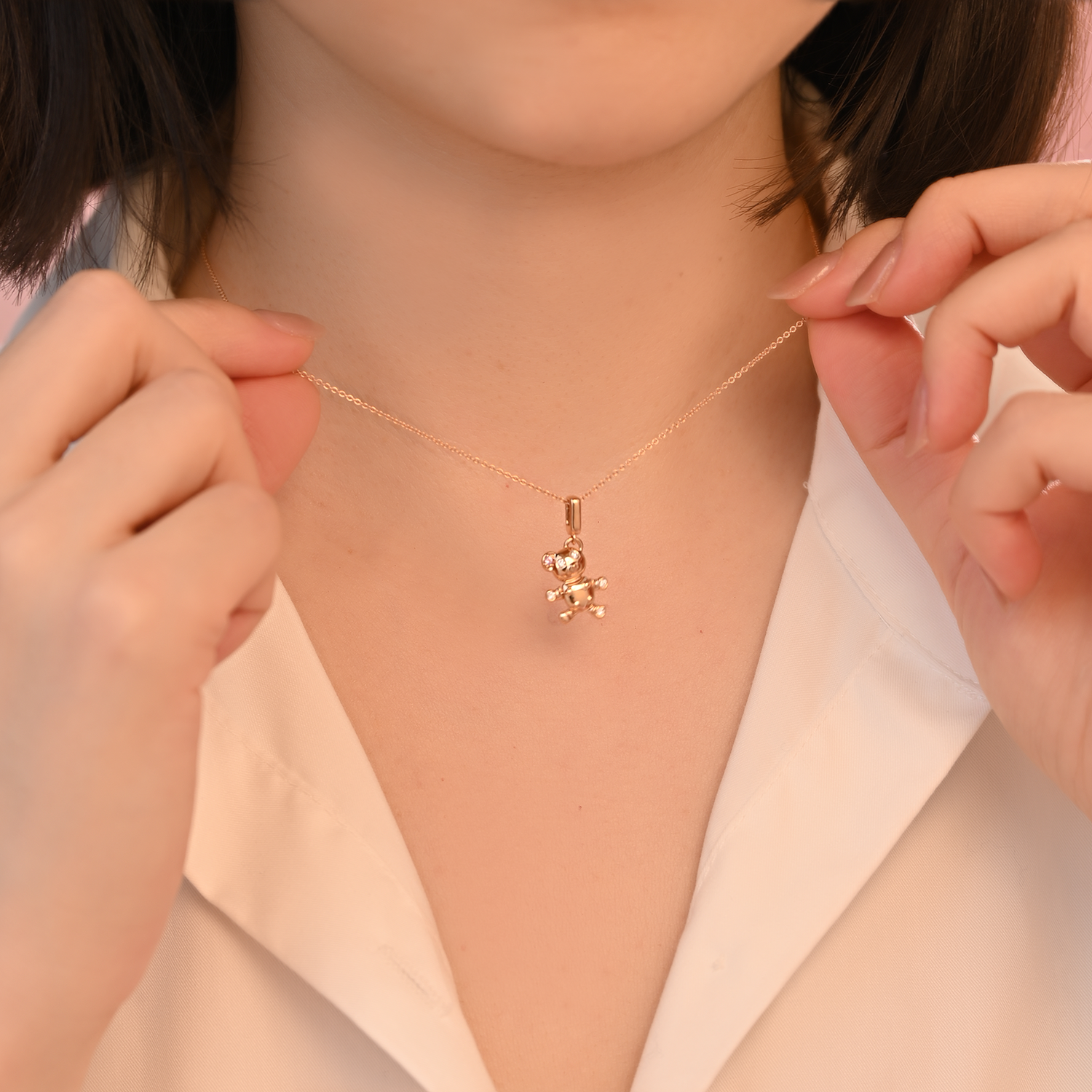 机械熊吊坠·18K玫瑰金天然钻石粉红蓝宝轻奢精致男女礼物