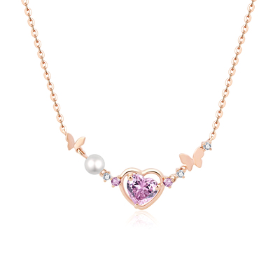 心之翼项链·18K玫瑰金天然钻石粉红蓝宝彩宝轻奢显白高级精致