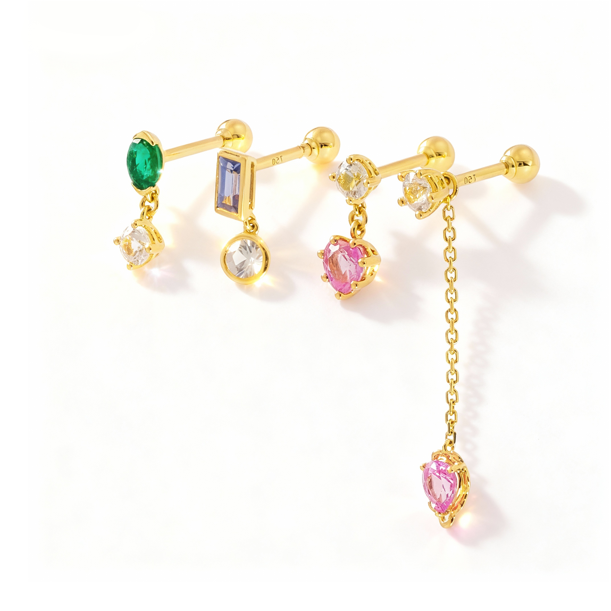 情绪疗愈耳钉·18K金珠耳堵高级彩宝叠带个性多色轻奢男女款免摘