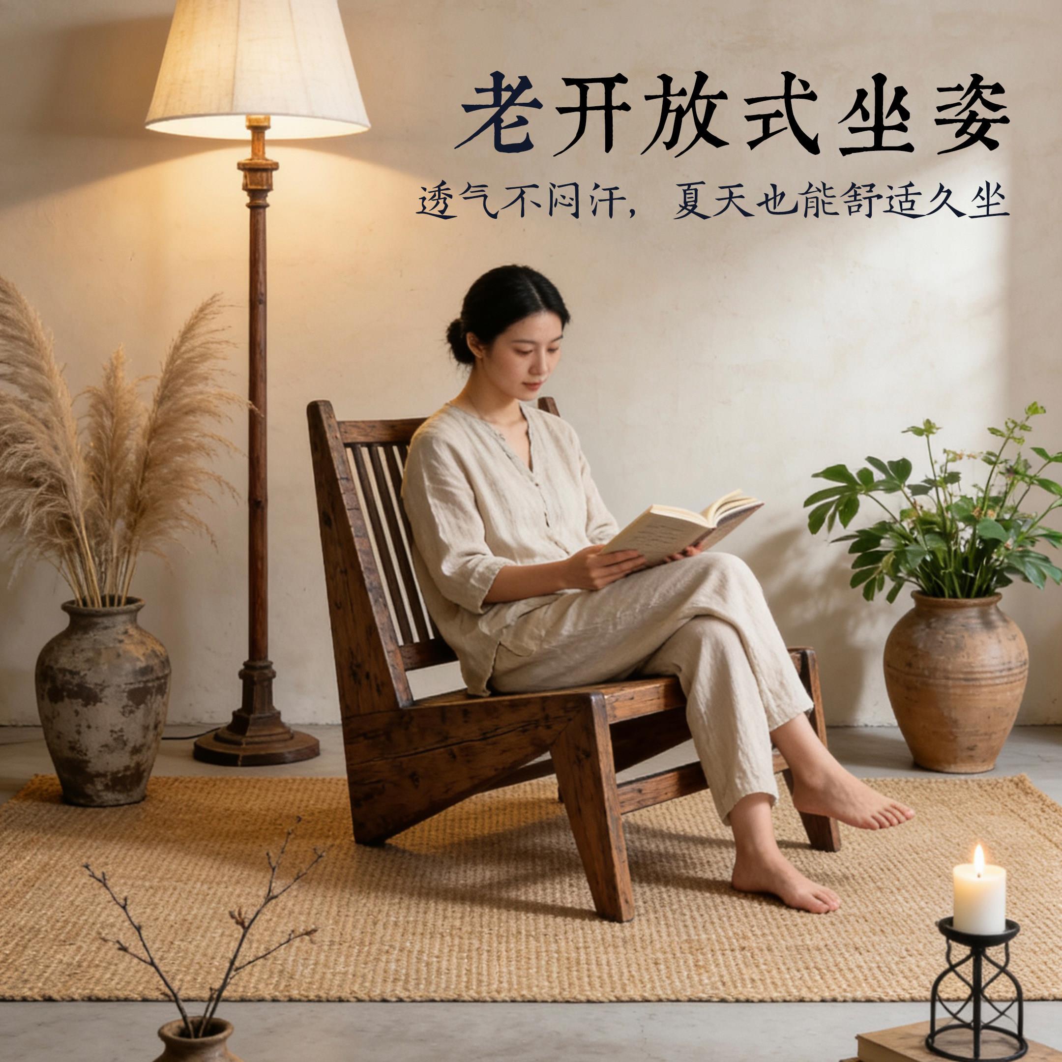 实木沙发椅老榆木袋鼠休闲椅躺椅复古家用客厅书房单人椅子