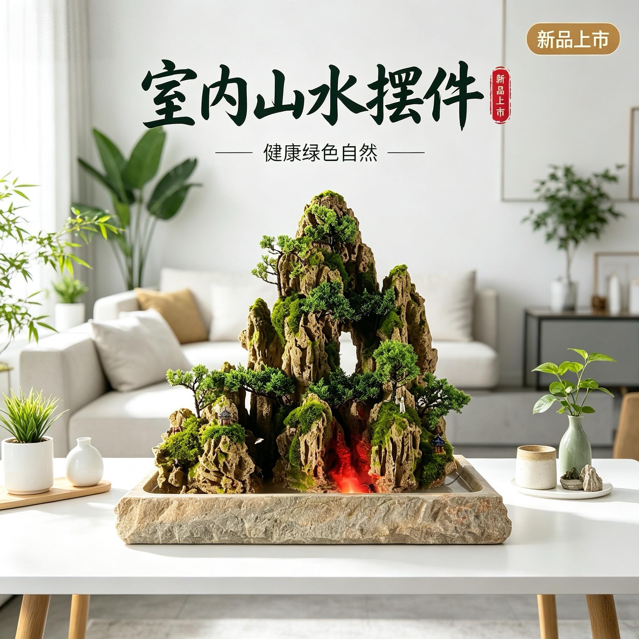精品假山吸水石上水石盆景假山流水摆件客厅办公室桌面新中式礼品