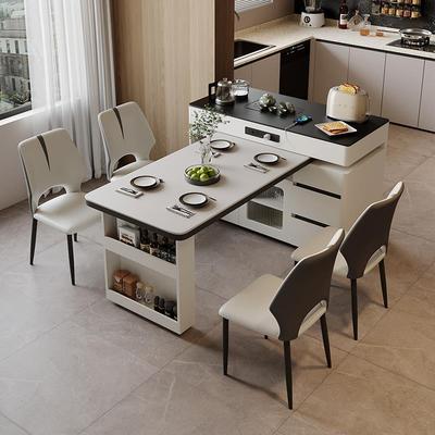 2025新款岩板岛台餐桌一体式小户型家用厨房可旋转伸缩多功能餐台