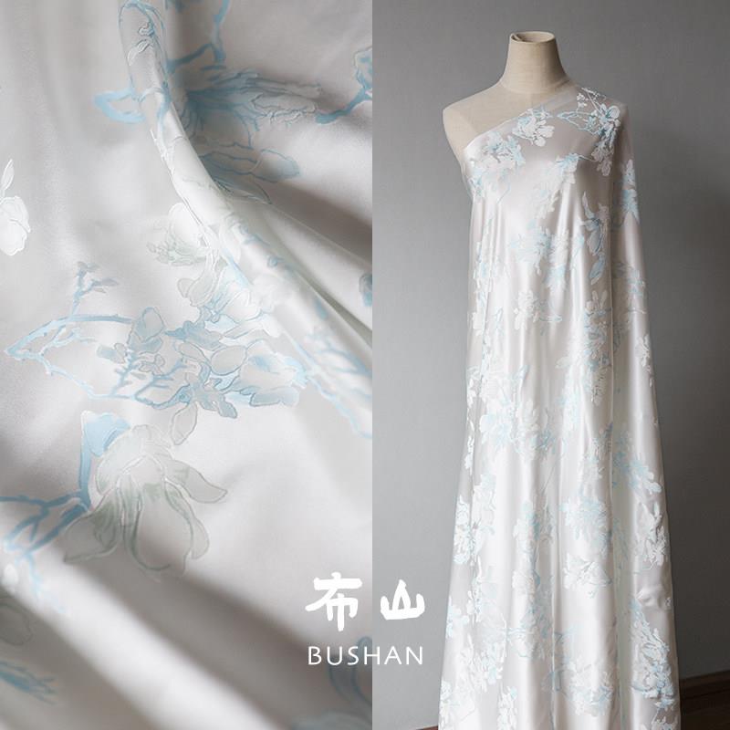 「兰蔓」对花印花真丝提花缎布料旗袍外套马甲新中式国风服装面料