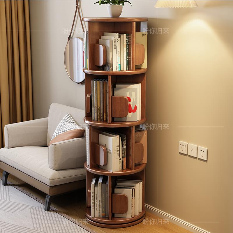旋转书架360度书柜圆形立式旋转落地书架图书绘本架子家用省空间