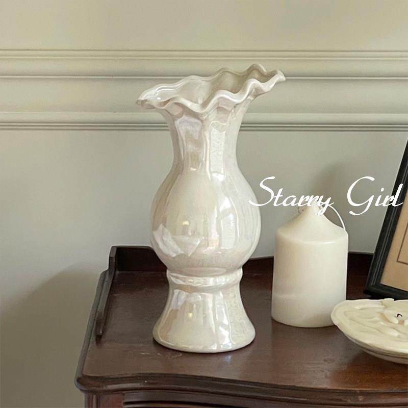 星辰少女 ins轻奢珠光波浪鱼尾花瓶家用陶瓷客厅艺术插花花器,家居饰品,花瓶,淘宝优惠券,粉丝福利购,淘宝优惠卷