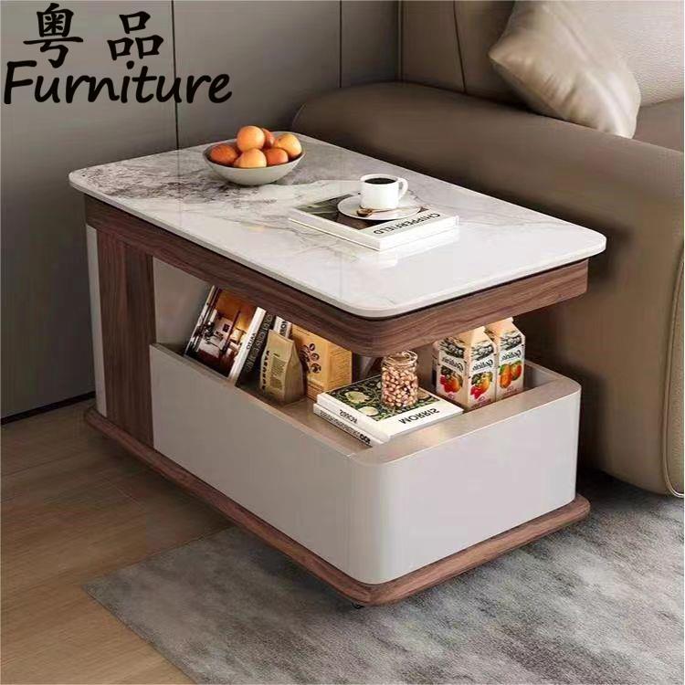 客厅升降旋转岩板实木茶几多功能家用轻奢小户型沙发移动边几推车