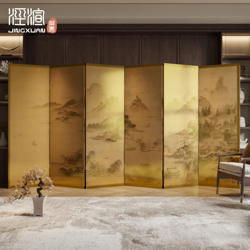 金箔中式实木玄关客厅办公进门遮挡折叠移动屏风隔断客厅2025新款