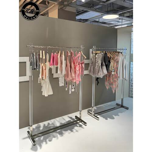 服装店展示架不锈钢亚克力水晶布料货架落地式挂衣架子陈列中岛架