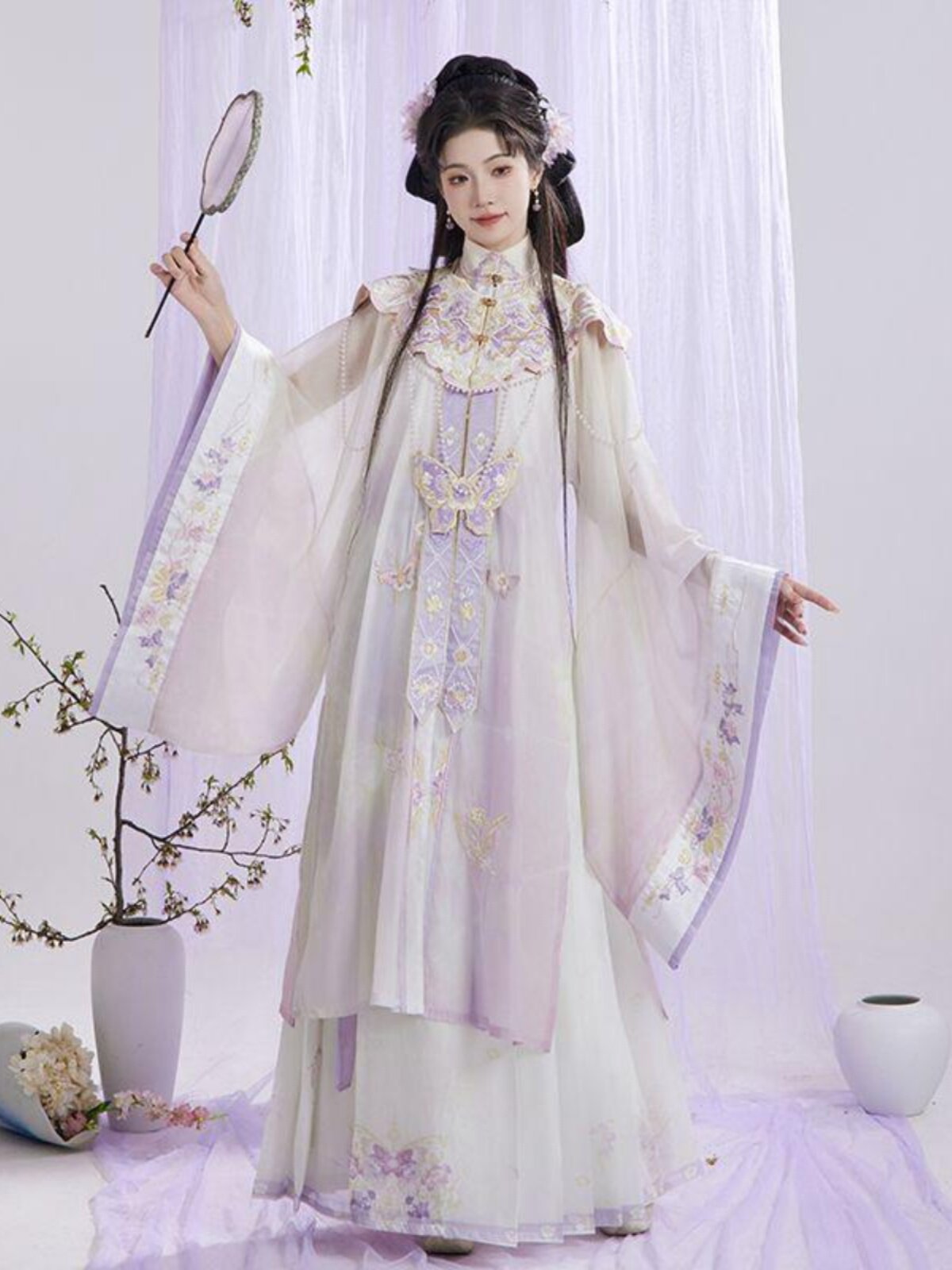Оригинальное реалистичное платье со стоячим воротником от Hanfu Ming, плиссированная юбка с открытыми плечами и талией, костюм в национальном стиле с вышивкой в стиле тяжелой промышленности, весна и осень Изображение 1