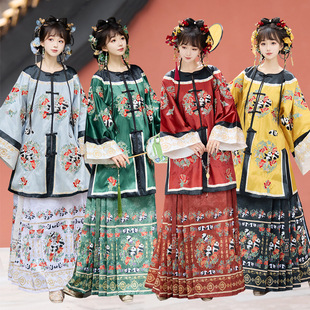 新款国宝熊猫原创清汉女套装清朝宫廷国风重工刺绣清代服饰改良款