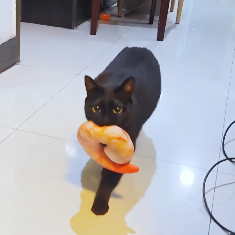 仿真虾仁猫玩具自嗨解闷神器发声耐啃咬抱枕逗猫棒消耗体力磨牙棒