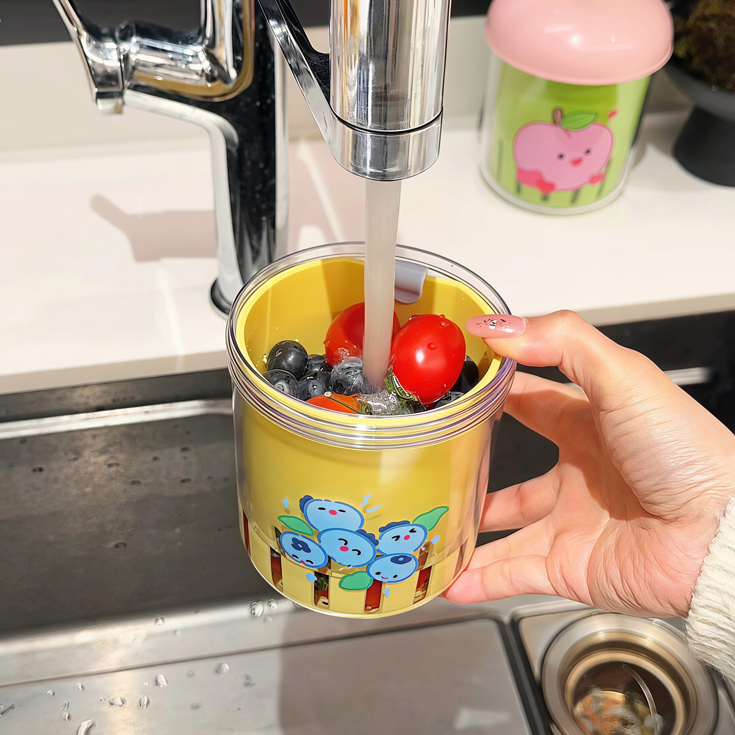 多巴胺水果杯奶昔沙拉酸奶杯自带叉子便携式野餐露营水果双层沥杯