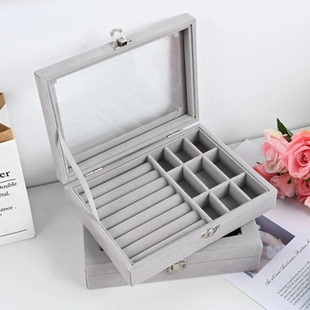 网红开窗透明首饰收纳盒防尘大容量高档小精致饰品耳饰盒子防氧化