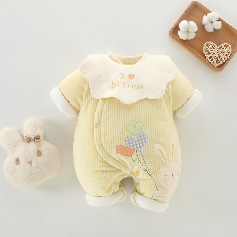 新生婴儿连体衣保暖加厚棉衣满月宝宝棉服套装冬季抱衣外出服哈衣