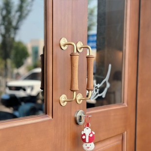 中古风胡桃木黄铜门拉手多功能柜门抽屉隐形门装饰把手拉手定制