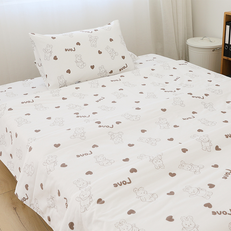 咖啡小兔可爱儿童纯棉床单单件宿舍被套1.5米1.8枕套可配三四件套