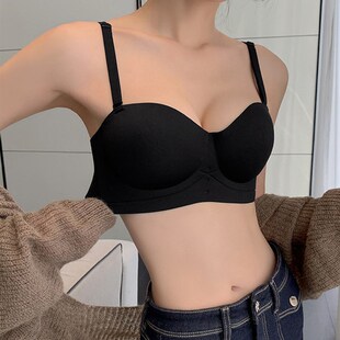 小胸聚拢内衣女士无痕收副乳胸罩防下垂防滑无肩带半杯文胸无钢圈