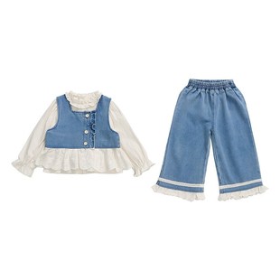 女小童春装套装2025新款小女孩洋气韩版马甲网红炸街牛仔三件套潮