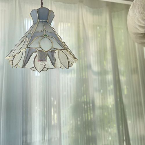 法式中古手工清雅琉璃彩色玻璃小吊灯美式餐厅吧台床头橱窗卧室