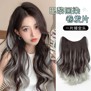 假发女长卷发一片j式增发量蓬松巴黎画染挑染假发片u型接发片渐层