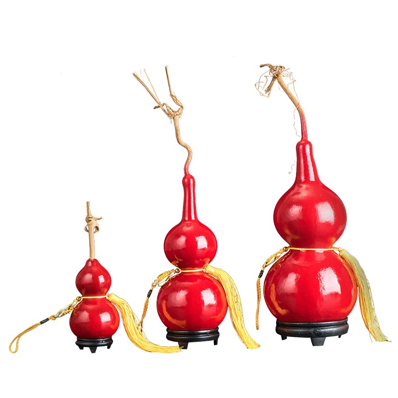 天然真大红色葫芦挂件大漆艺术彩绘小胡芦摆件客厅开口门对门婚房