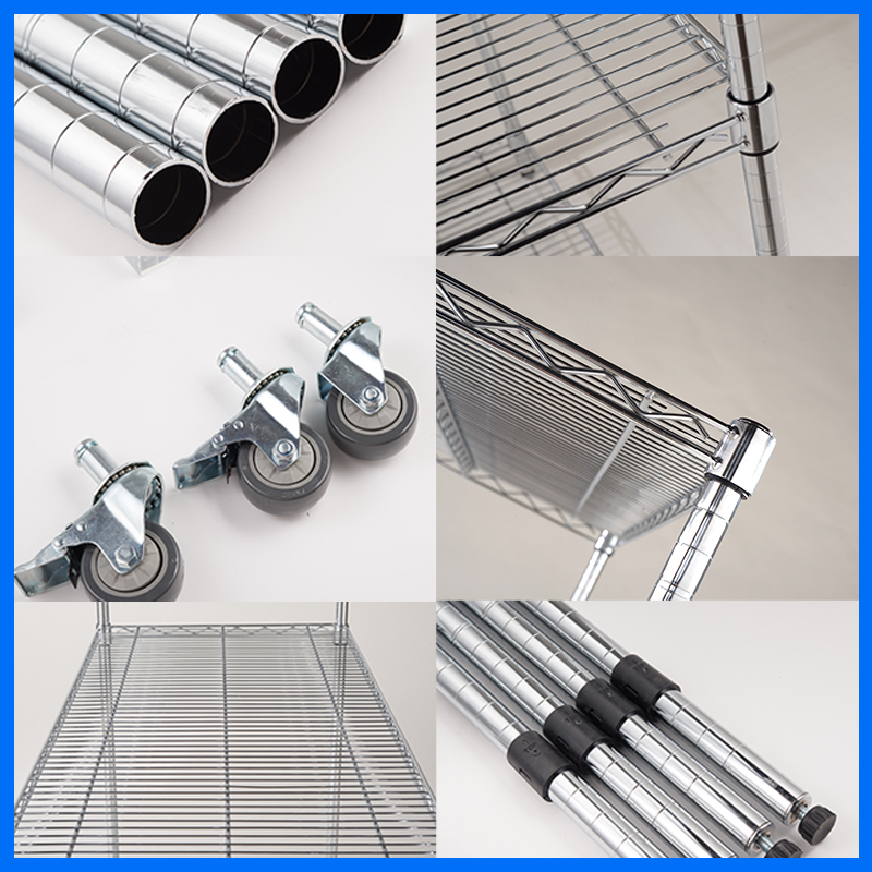 镀铬移动货架带轮家用置物架物料架车间多层置物架货架不锈钢网架