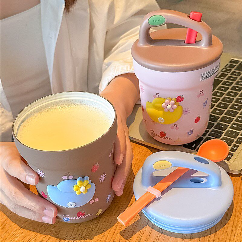 早餐杯带盖勺燕麦k豆浆喝粥专用便携水杯子大容量办公室泡茶保温